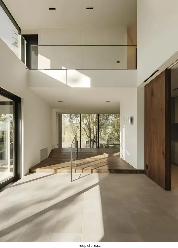 Modern Interior Design with Wooden Floor and Large Windows