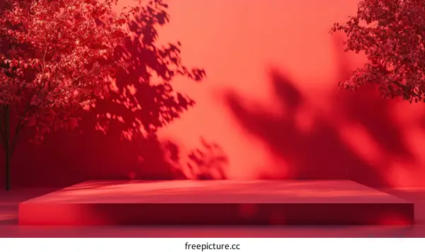Red Minimalist Product Display with Leaf Shadows