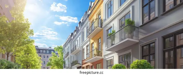 European City Street with Colorful Buildings