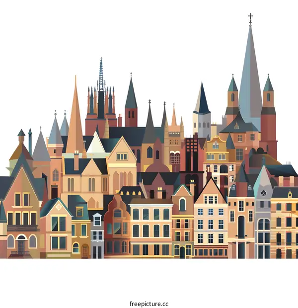 Illustration of a City Skyline with Many Buildings