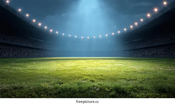 Empty Football Stadium at Night Under Spotlight