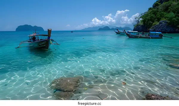 Tropical Paradise with Clear Water and Boats