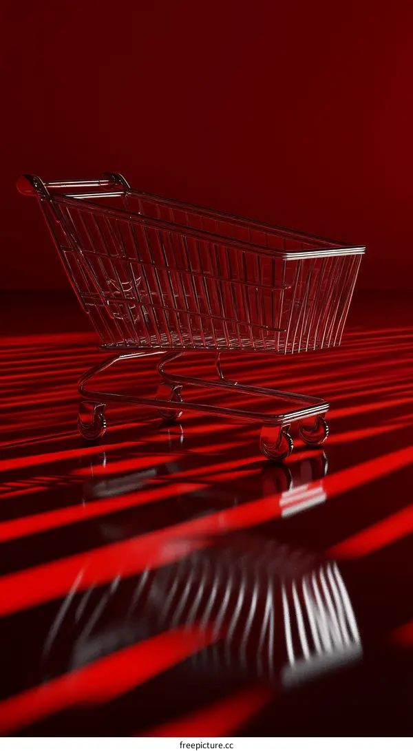 Empty Shopping Cart on Red Background Illustration