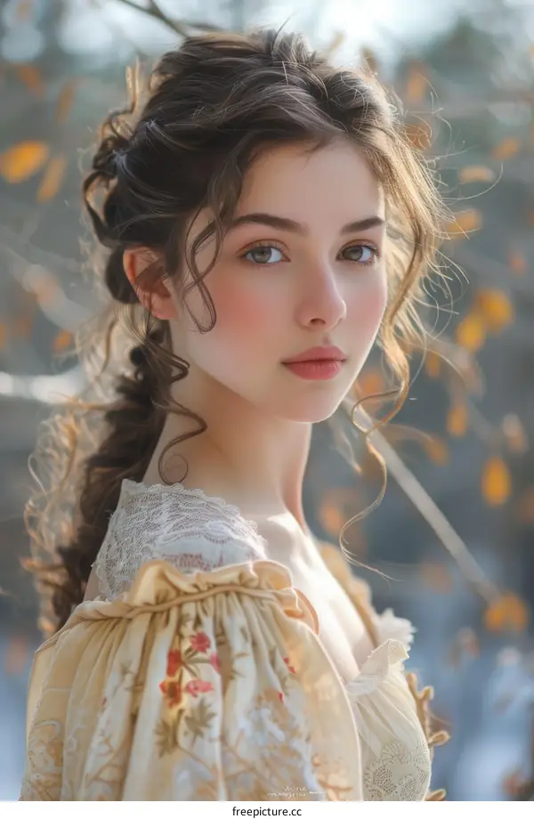 Vintage Fashion Portrait: Beautiful Young Woman in Dress