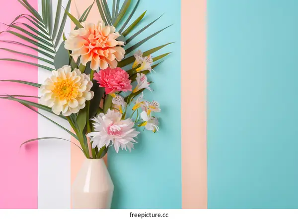 Floral Bouquet in a Vase Against Colorful Background