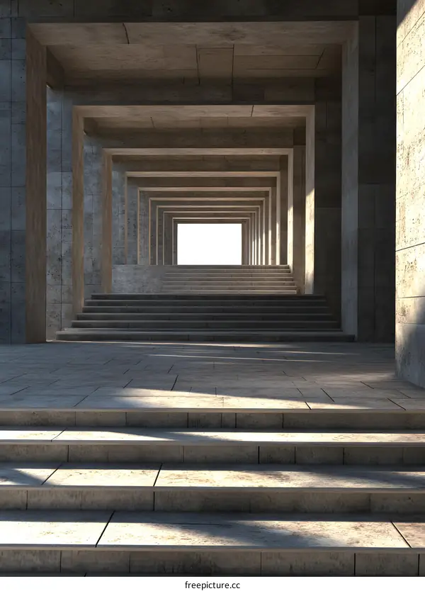 Abstract Architecture With Stone Steps And Columns