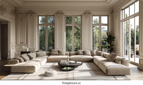 Elegant Villa Living Room with Sunlight and Modern Style