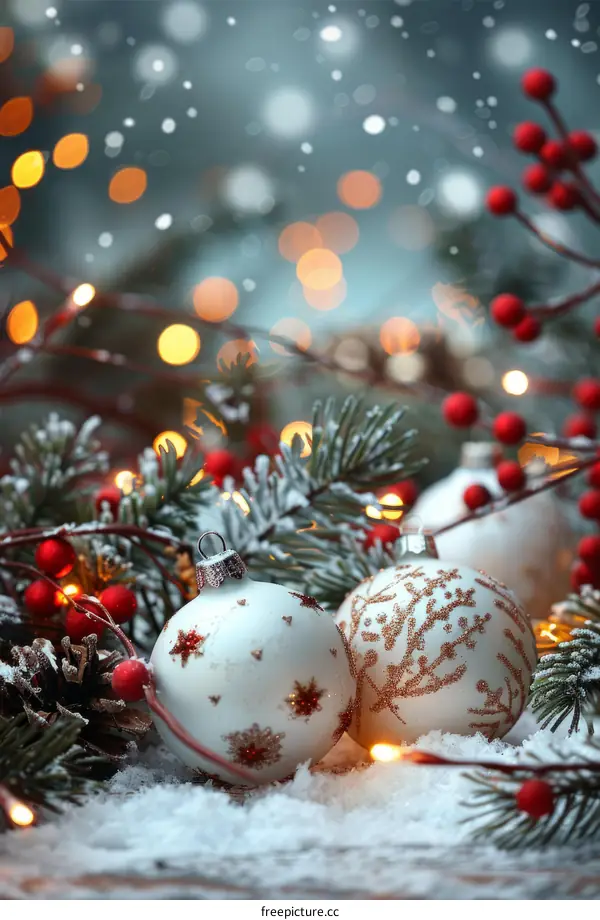 Christmas ornaments with red berries and pine cones