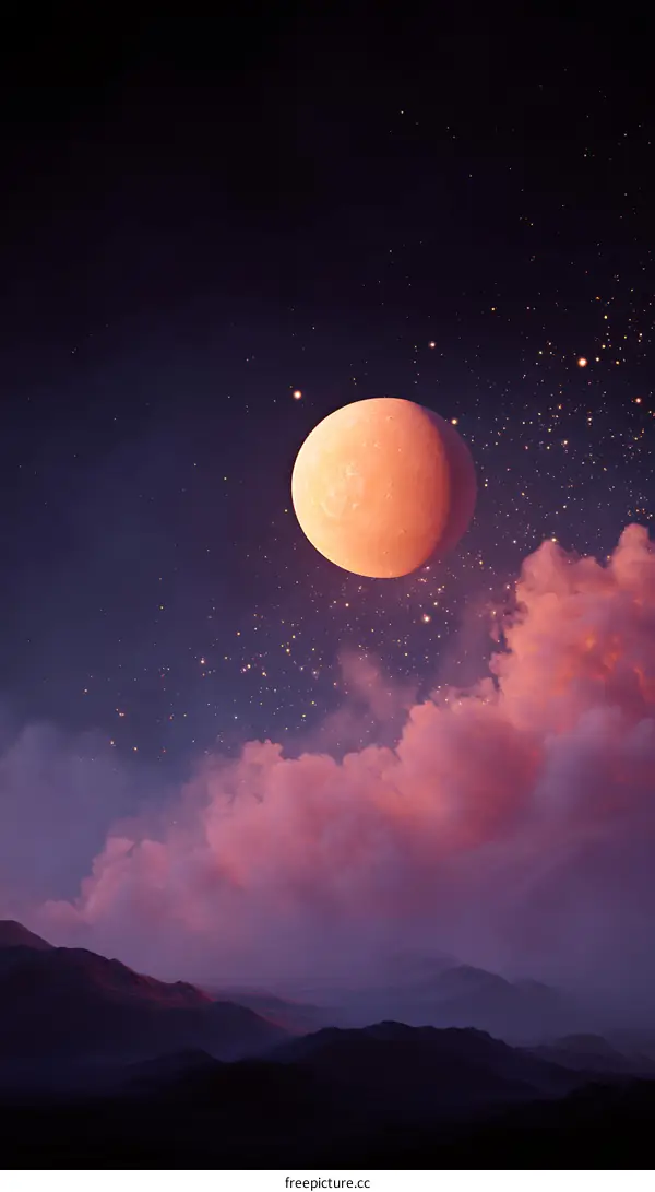 Night Sky Moon Landscape Illustration