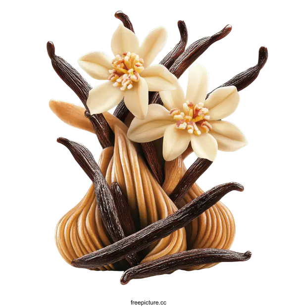 [Transparent Background PNG]Vanilla Beans and Flowers Still Life
