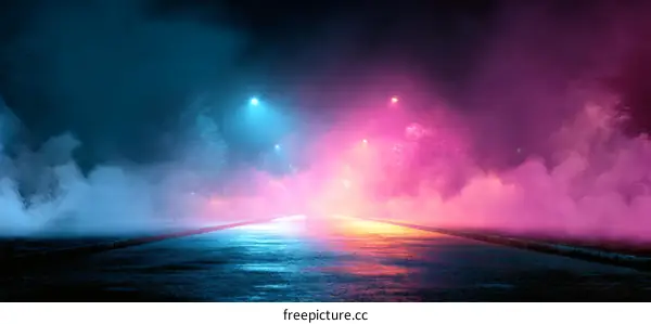 Neon Foggy Night Road Pathway Illustration