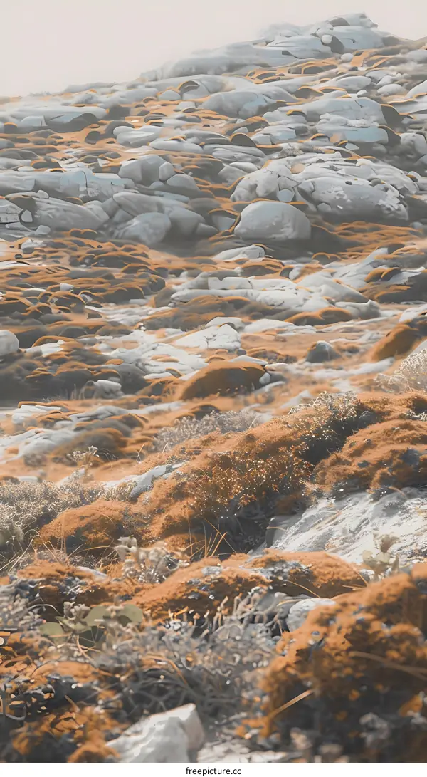 Rocky Mountain Landscape With Orange Moss