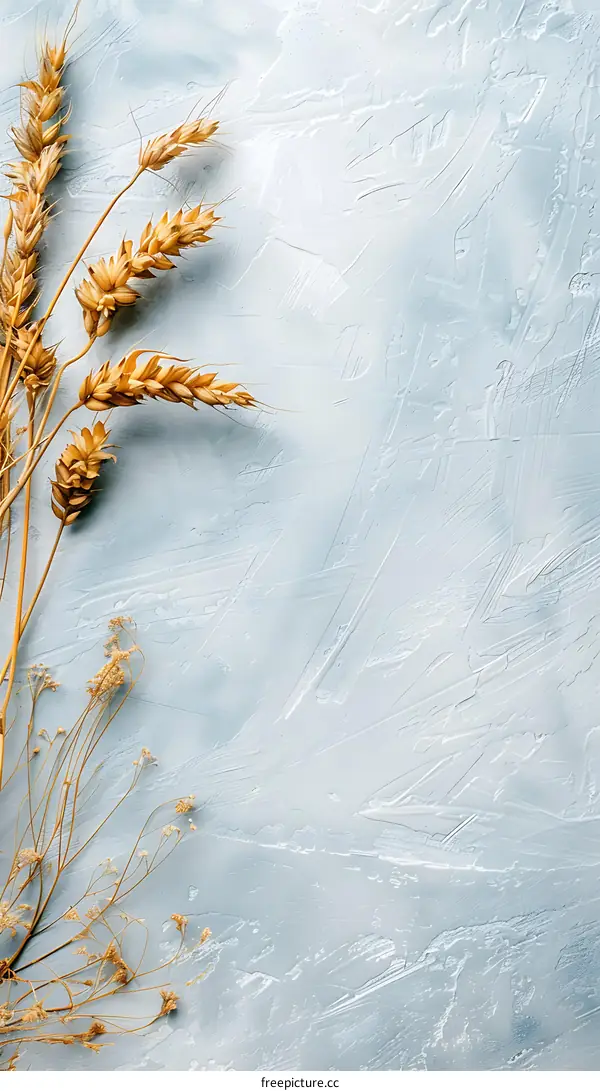 Dried Wheat On A Blue Textured Background