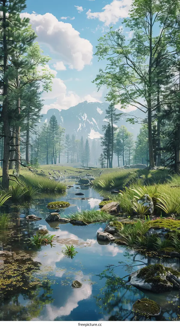 Mountain Stream Through Lush Forest