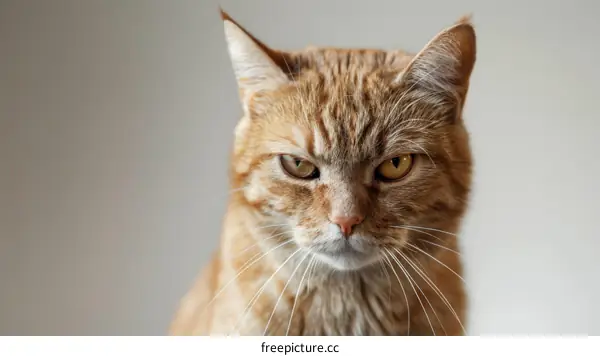 ginger cat looking at the camera with an annoyed expression