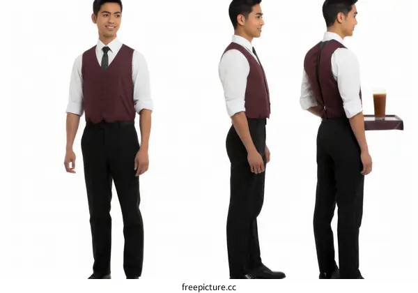 waiter in uniform with different poses