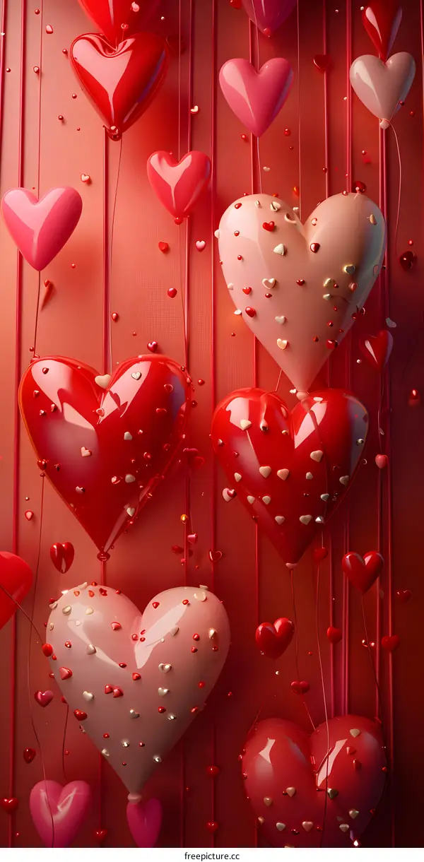 Red and pink heart-shaped balloons