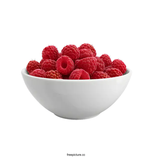 [Transparent Background PNG]Bowl of fresh raspberries on white