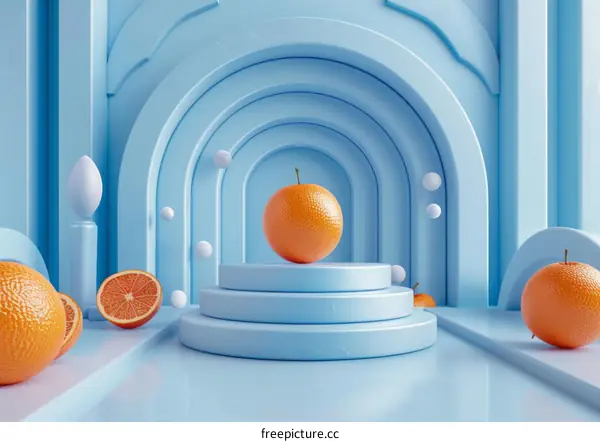 Blue podium with orange