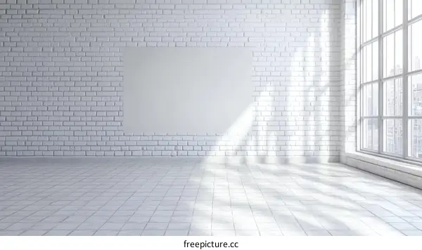 Empty Room with White Brick Walls and Large Window