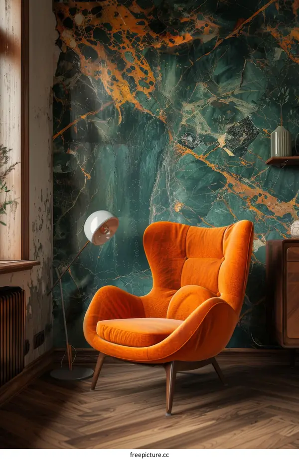 Stylish Orange Velvet Chair in a Modern Room