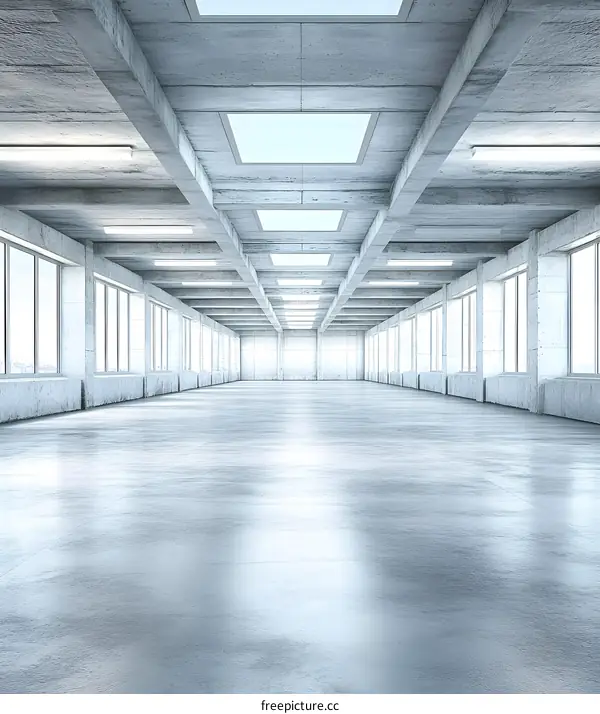 Empty Concrete Room with Windows and Skylights