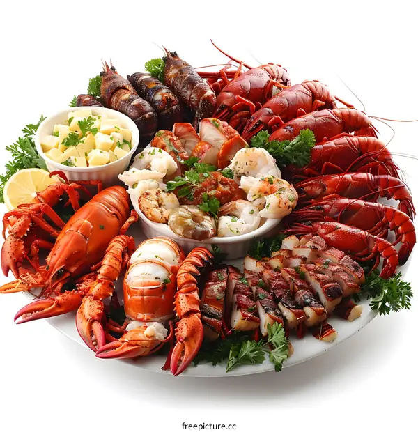 A delicious seafood platter with lobster, shrimp, and crab