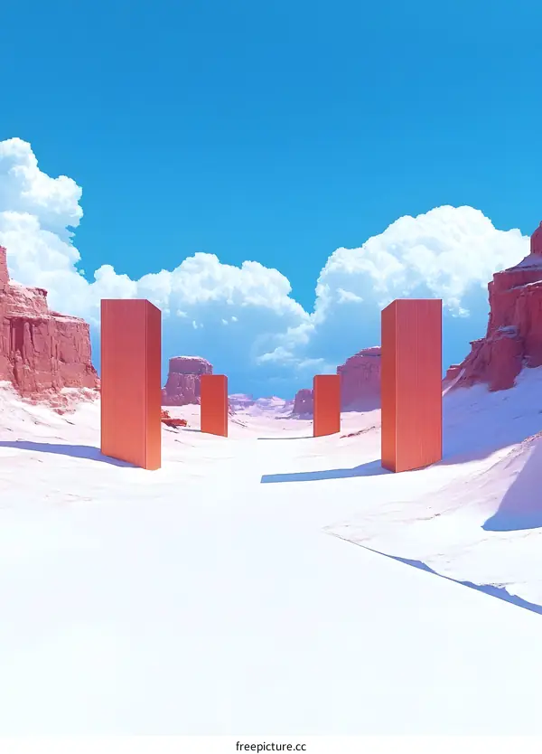 Abstract Art Minimalist Desert Landscape With Pink Towers