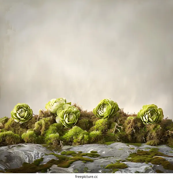 Green Flowers on Mossy Stone