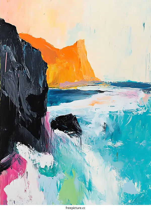 Abstract Landscape Painting With Orange and Black Colors