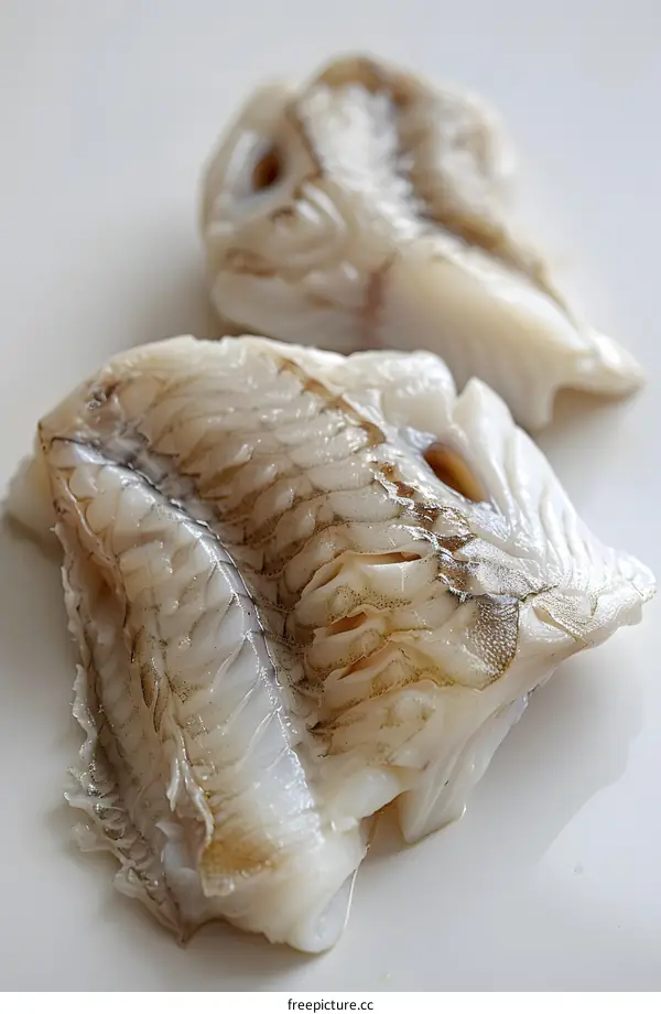 Two Pieces of Fresh Cod on White Background