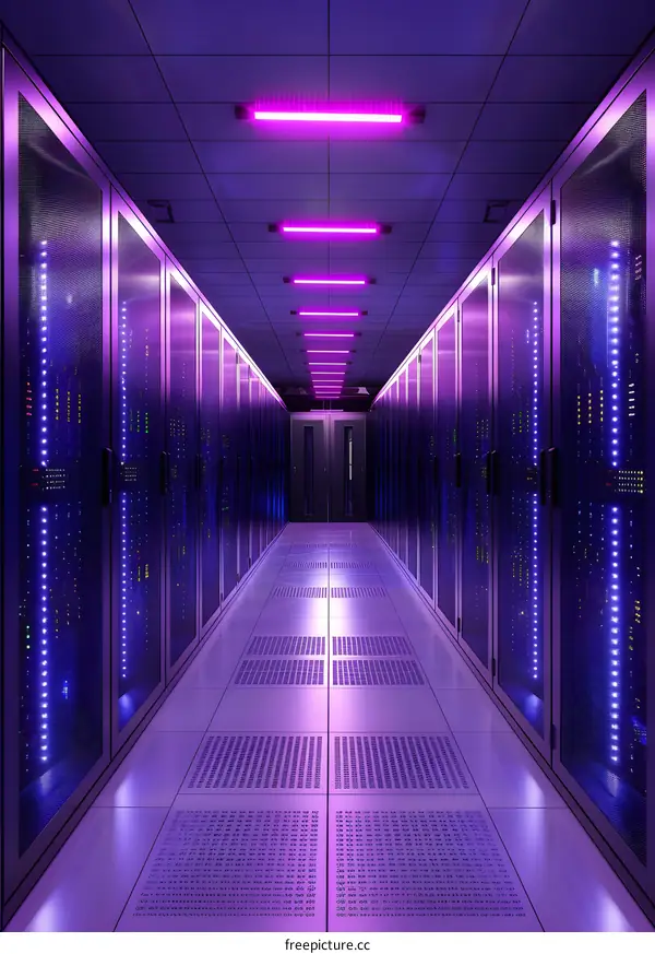 Server room with purple lights