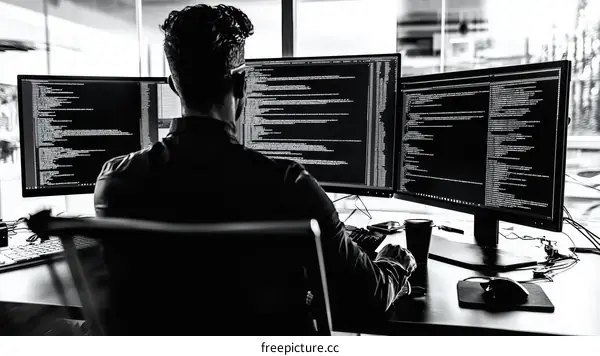 Software Developer Working on Multiple Monitors