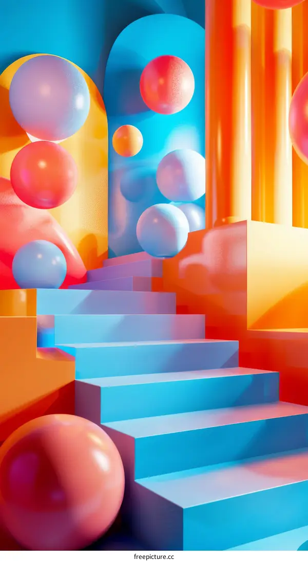 Abstract Colorful Geometric Stairway Scene