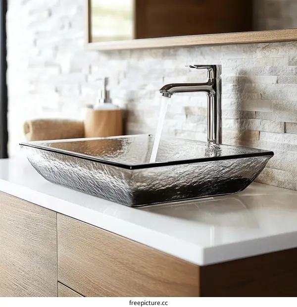 Modern Glass Bathroom Sink with Faucet