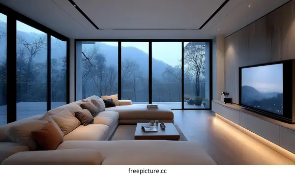 Modern Living Room with Mountain View