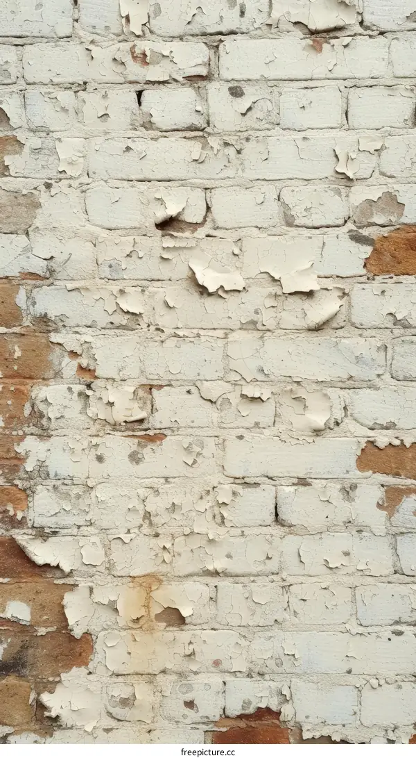 old brick wall with white peeling paint