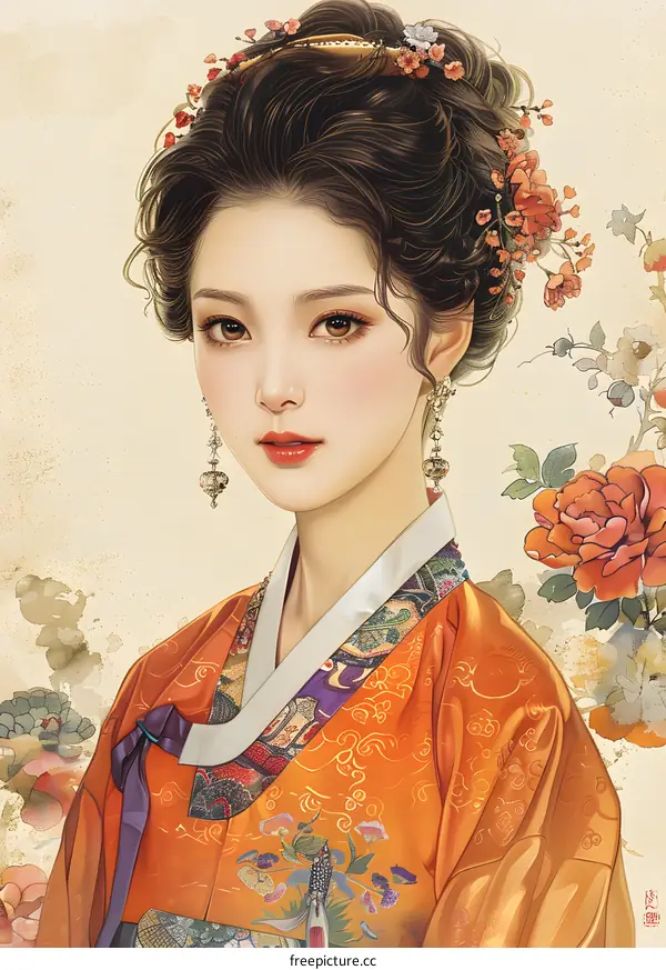 A beautiful Korean woman in traditional dress