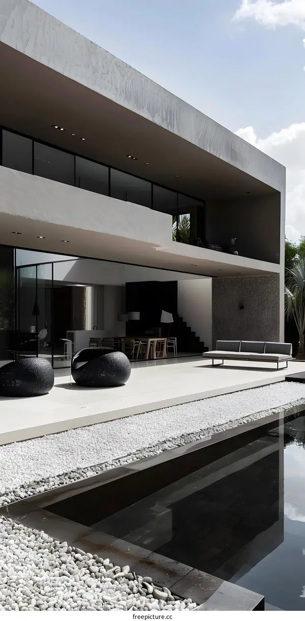 Modern Concrete House with Swimming Pool and Patio