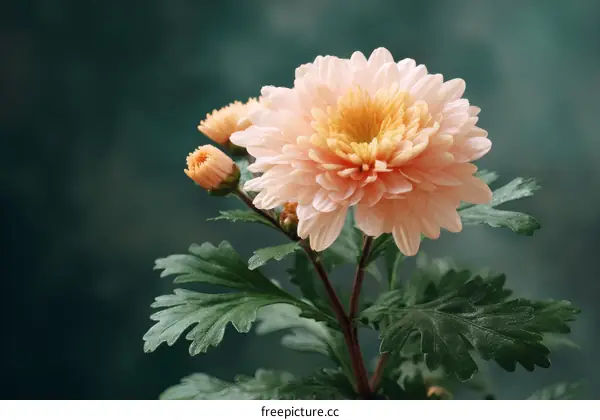 Close-up of a Delicate Peach Chrysanthemum