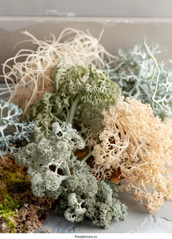 Dried Reindeer Moss, White and Green