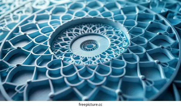 Blue and white circular pattern resembling a flower