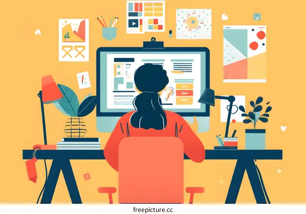 Woman Sitting at Desk Working on Computer