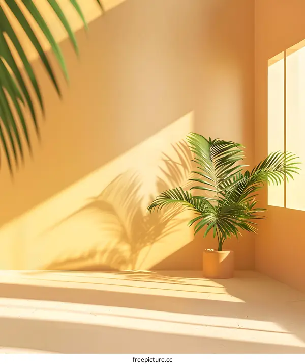Minimalist Summer Room Interior Design with Palm Tree and Sunlight