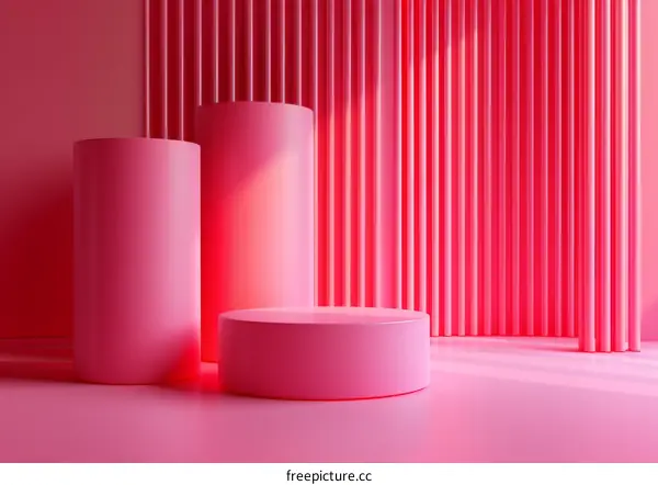 Pink Cylindrical Display Podiums in a Studio Setting