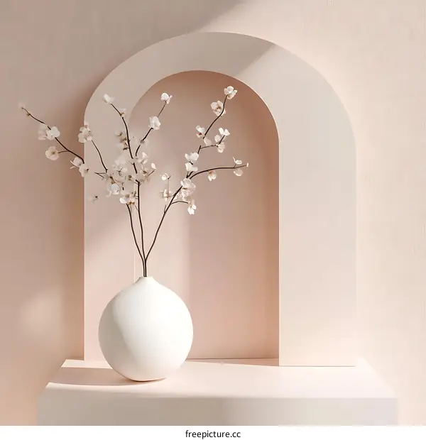 White Vase with Flowers and Archway