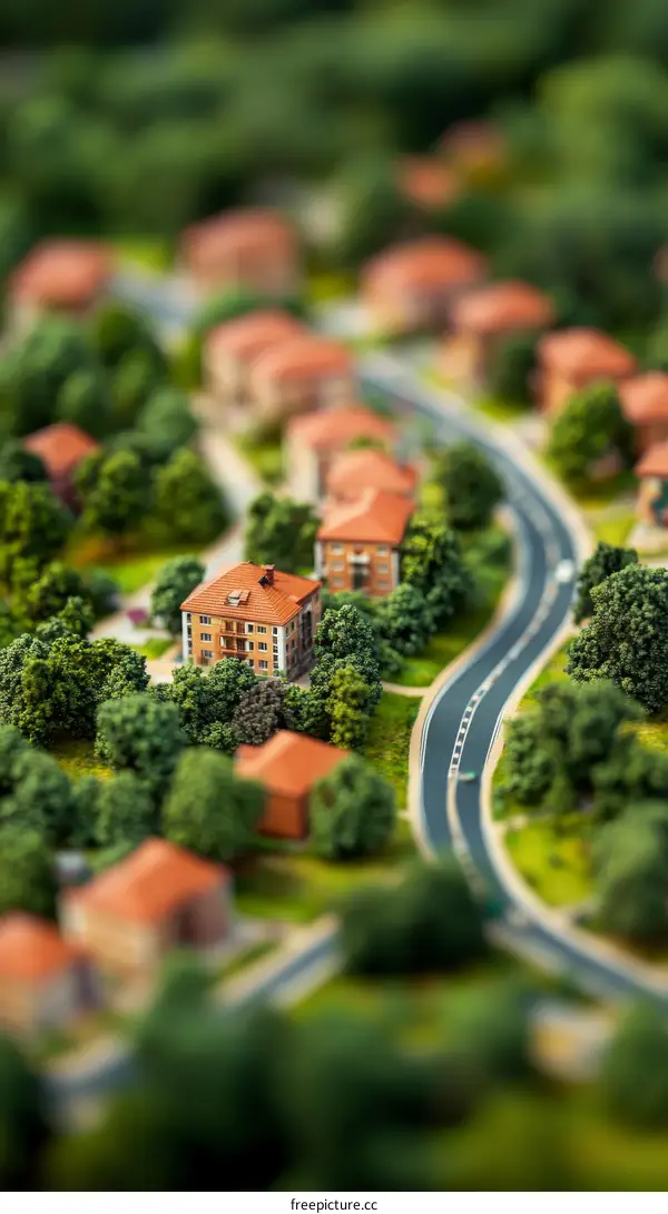 Miniature Cityscape with Homes and Roads