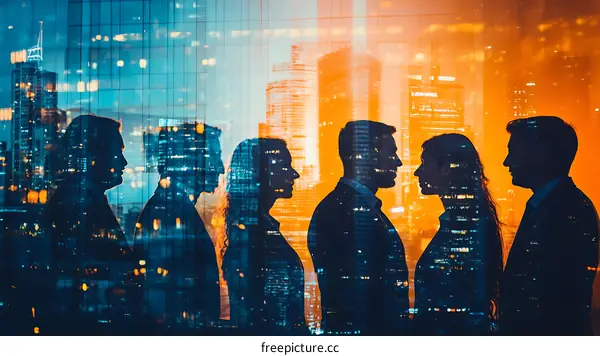 Cityscape Silhouette of Business Professionals
