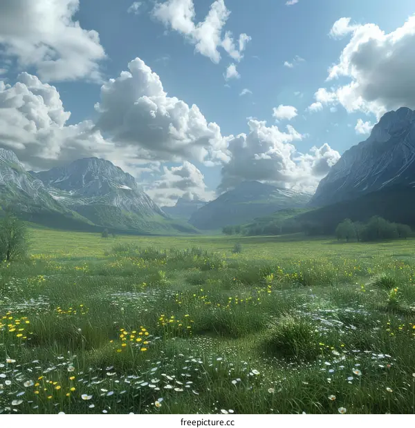 A Beautiful Mountain Meadow Landscape Illustration