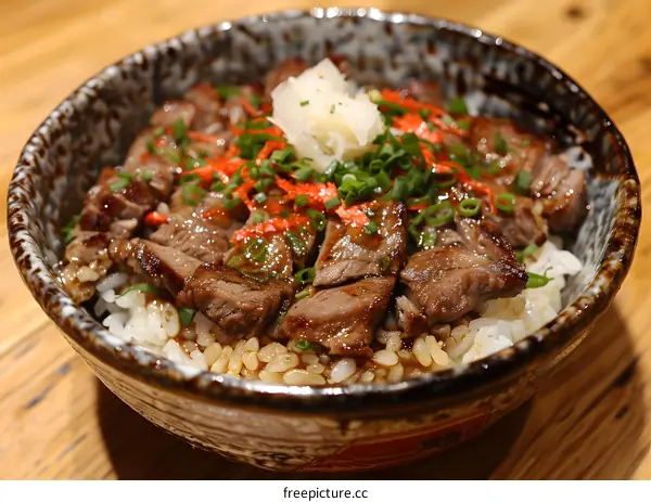 Beef Rice Bowl with Green Onion and Ginger